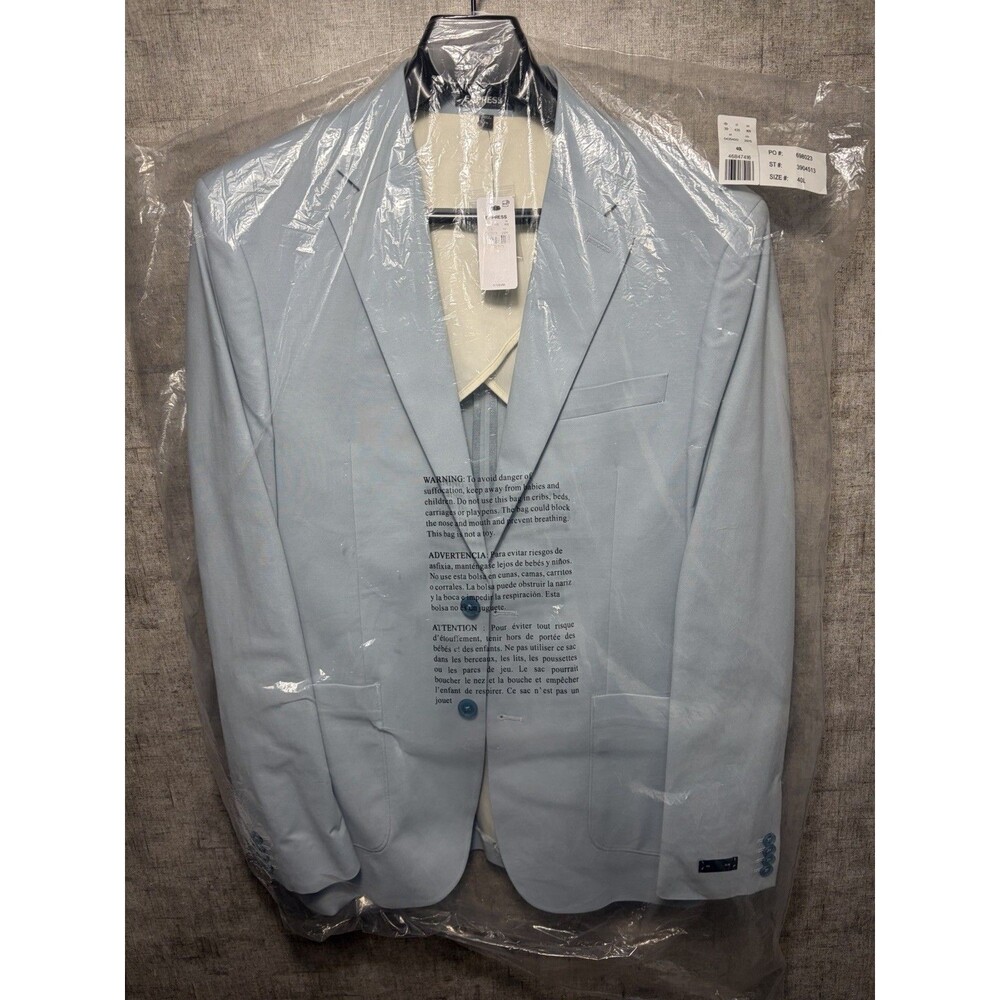 NEW Express Suit Jacket Men’s 40L Light Blue Chambray Stretch Slim Fit